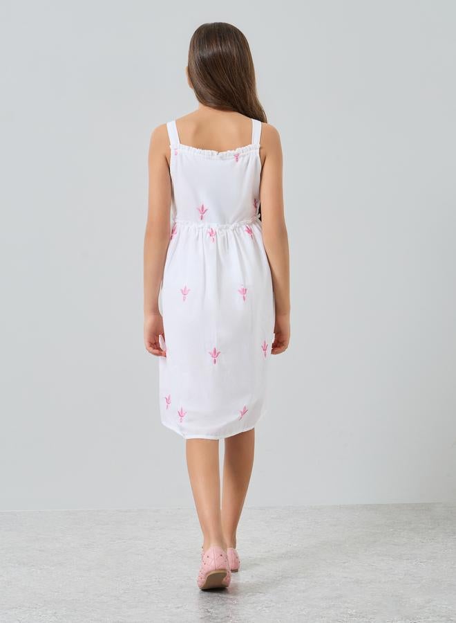 Styli Girls Pink Embroidered Strappy Midi Dress - Image 4